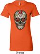 Ladies Skull Shirt Sugar Skull with Roses Longer Length Tee T-Shirt