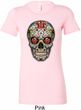 Ladies Skull Shirt Sugar Skull with Roses Longer Length Tee T-Shirt