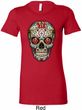 Ladies Skull Shirt Sugar Skull with Roses Longer Length Tee T-Shirt