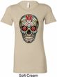 Ladies Skull Shirt Sugar Skull with Roses Longer Length Tee T-Shirt