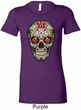 Ladies Skull Shirt Sugar Skull with Roses Longer Length Tee T-Shirt
