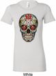 Ladies Skull Shirt Sugar Skull with Roses Longer Length Tee T-Shirt