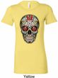 Ladies Skull Shirt Sugar Skull with Roses Longer Length Tee T-Shirt