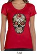 Ladies Skull Shirt Sugar Skull with Roses Scoop Neck Tee T-Shirt