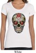 Ladies Skull Shirt Sugar Skull with Roses Scoop Neck Tee T-Shirt