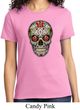 Ladies Skull Shirt Sugar Skull with Roses Tee T-Shirt