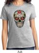 Ladies Skull Shirt Sugar Skull with Roses Tee T-Shirt
