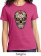 Ladies Skull Shirt Sugar Skull with Roses Tee T-Shirt