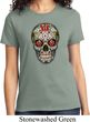 Ladies Skull Shirt Sugar Skull with Roses Tee T-Shirt