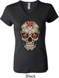 Ladies Skull Shirt Sugar Skull with Roses V-neck Tee T-Shirt