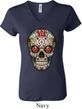 Ladies Skull Shirt Sugar Skull with Roses V-neck Tee T-Shirt