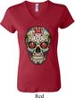 Ladies Skull Shirt Sugar Skull with Roses V-neck Tee T-Shirt