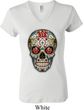 Ladies Skull Shirt Sugar Skull with Roses V-neck Tee T-Shirt