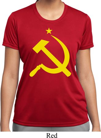 Ladies Soviet Shirt Yellow Hammer And Sickle Moisture Wicking Tee