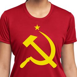Ladies Soviet Shirt Yellow Hammer And Sickle Moisture Wicking Tee
