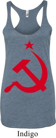 Ladies Soviet Tanktop Red Hammer And Sickle Tri Blend Racerback Tank