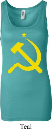 Ladies Soviet Tanktop Yellow Hammer And Sickle Longer Length Tank Top