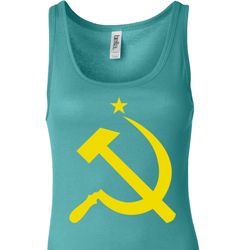Ladies Soviet Tanktop Yellow Hammer And Sickle Longer Length Tank Top