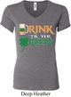 Ladies St Patrick's Day Shirt Drink Til Yer Green V-neck Tee T-Shirt