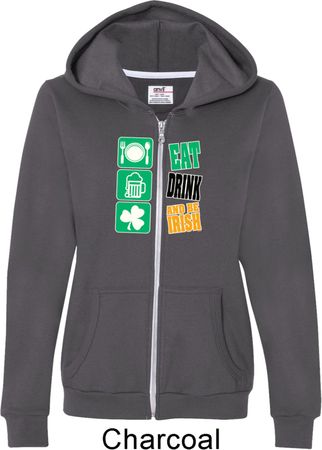 Ladies St Patricks Day Hoodie Eat Drink Be Irish Full Zip Hoody