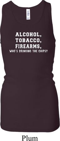 Ladies Tanktop Alcohol Tobacco Firearms Longer Length Racerback Tank