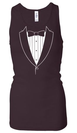 Ladies Tanktop Basic White Tuxedo Longer Length Racerback Tank Top