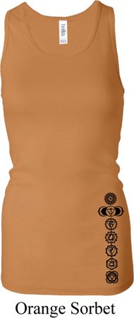 Ladies Tanktop Black 7 Chakras Bottom Print Longer Length Racerback