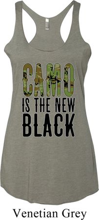 Ladies Tanktop Camo is the New Black Tri Blend Racerback Tank Top
