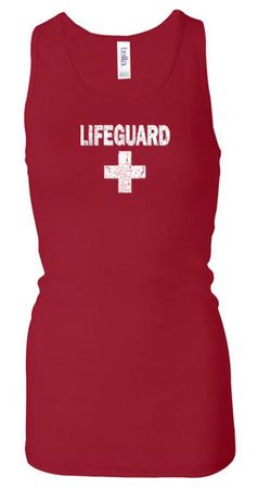 Ladies Tanktop Distressed Lifeguard Longer Length Racerback Tank Top