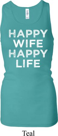 Ladies Tanktop Happy Wife Happy Life Longer Length Racerback Tank Top