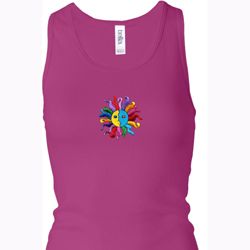 Ladies Tanktop Hippie Sun Patch Middle Longer Length Racerback Tank