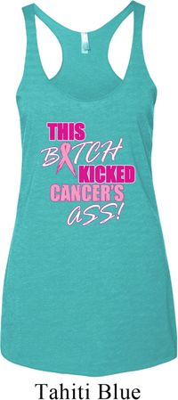 Ladies Tanktop Kicked Cancers Ass Tri Blend Racerback Tank Top