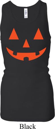 Ladies Tanktop Orange Jack O Lantern Longer Length Racerback Tank Top