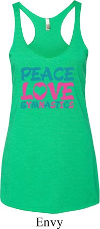 Ladies Tanktop Peace Love Gymnastics Tri Blend Racerback Tank Top