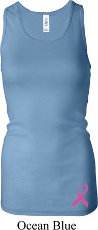 Ladies Tanktop Pink Ribbon Bottom Print Longer Length Racerback Tank