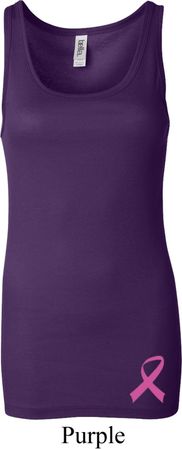 Ladies Tanktop Pink Ribbon Bottom Print Longer Length Tank Top