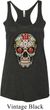 Ladies Tanktop Sugar Skull with Roses Tri Blend Racerback Tank Top