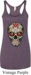 Ladies Tanktop Sugar Skull with Roses Tri Blend Racerback Tank Top