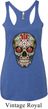 Ladies Tanktop Sugar Skull with Roses Tri Blend Racerback Tank Top