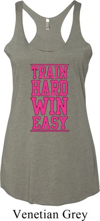 Ladies Tanktop Train Hard Win Easy Tri Blend Racerback Tank Top