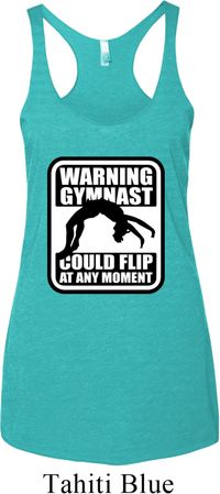 Ladies Tanktop Warning Gymnast Could Flip Tri Blend Racerback Tank Top