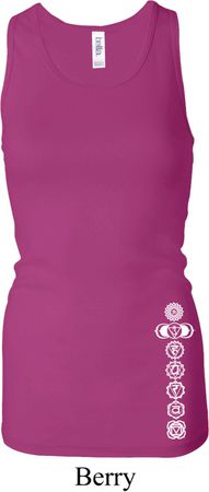 Ladies Tanktop White 7 Chakras Bottom Print Longer Length Racerback Tank