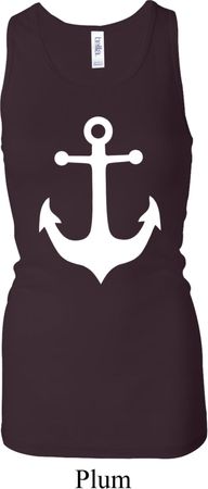 Ladies Tanktop White Anchor Longer Length Racerback Tank