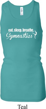 Ladies Tanktop White Eat Sleep Gymnastics Longer Length Racerback Tank