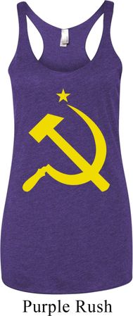 Ladies Tanktop Yellow Hammer And Sickle Tri Blend Racerback Tank Top