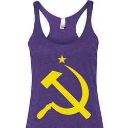 Ladies Tanktop Yellow Hammer And Sickle Tri Blend Racerback Tank Top