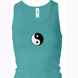 Ladies Tanktop Yin Yang Patch Small Print Longer Length Racerback Tank
