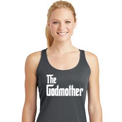Ladies The Godmother White Print Dry Wicking Racerback
