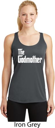 Ladies The Godmother White Print Dry Wicking Racerback