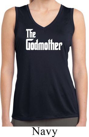 Ladies The Godmother White Print Dry Wicking Sleeveless Shirt